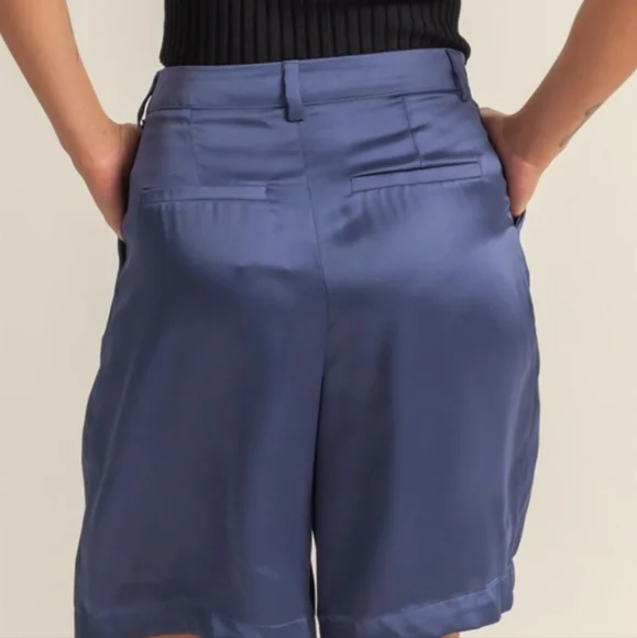 Women's Blue Satin Shorts